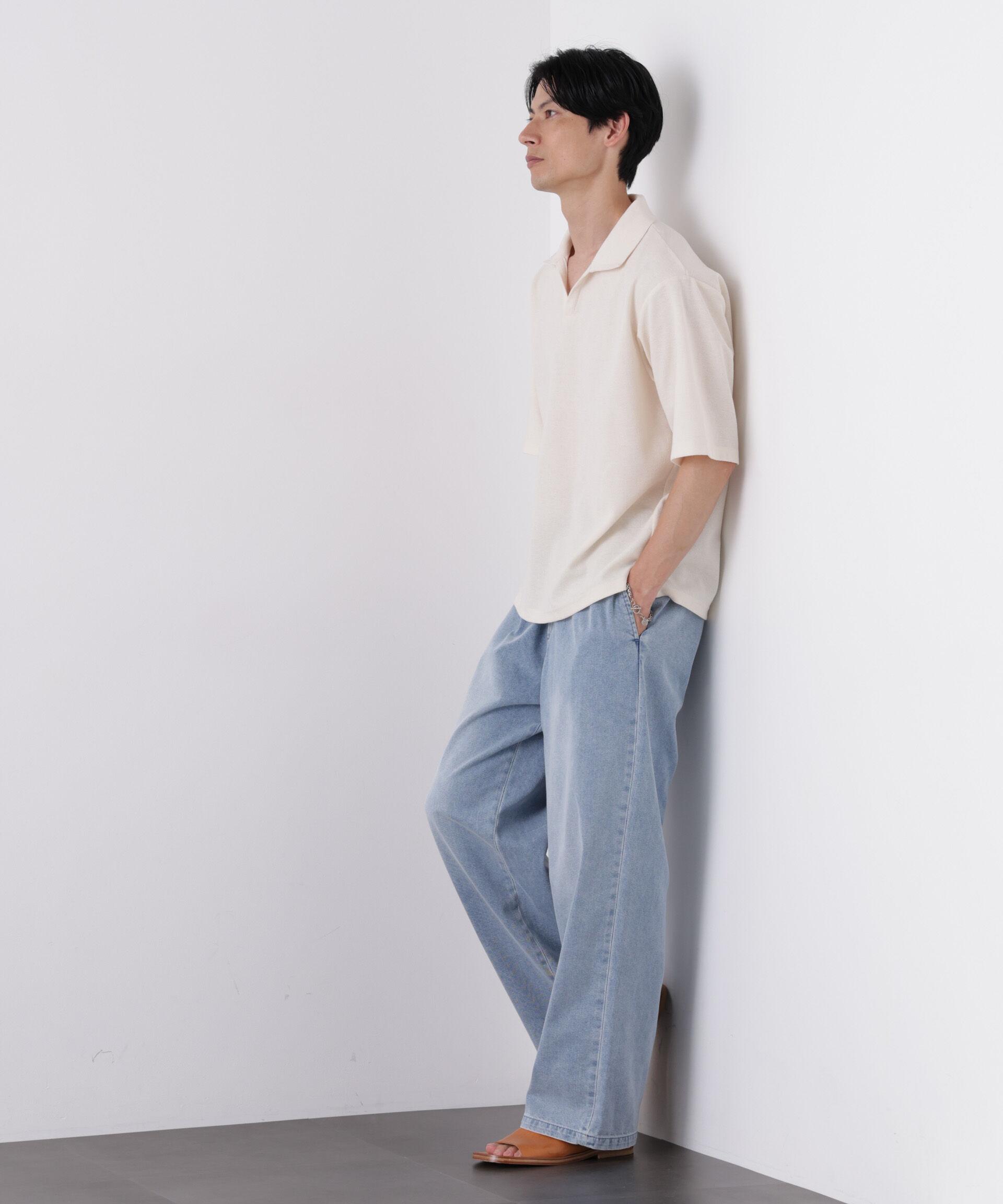 NANO universe「COOLLY DENIM ワイドイージーパンツ（接触冷感）」|チノ|