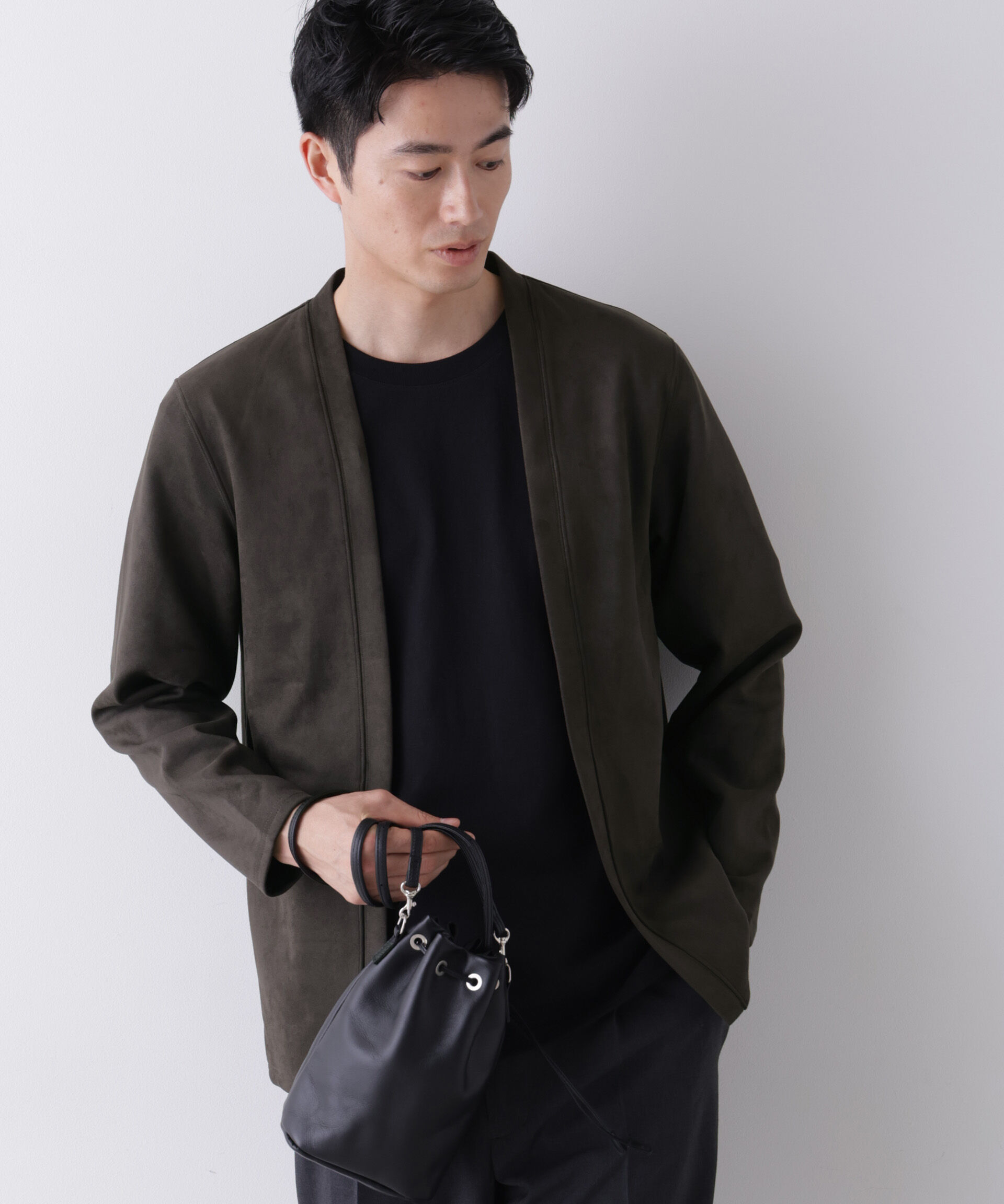 NANO universe「フェイクスエードトッパーカーディガン」|Tシャツ・カットソー|チャコール3