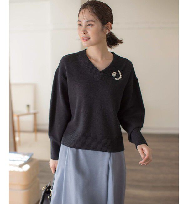 組曲「【8色展開・手洗い可】ウールカシミヤミックス Vネックニット」|ニット・セーター|ブラック系
