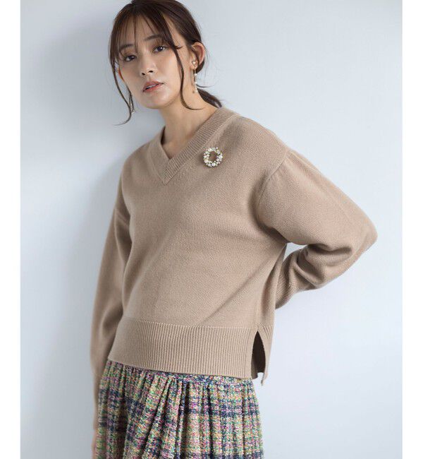組曲「【8色展開・手洗い可】ウールカシミヤミックス Vネックニット」|ニット・セーター|ベージュ系