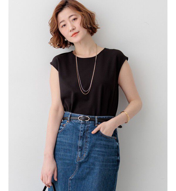23区「ジョーゼットフレンチスリーブ カットソー」|Tシャツ・カットソー|ブラック系
