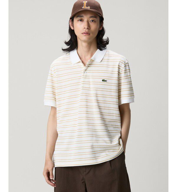 LACOSTE「マルチボーダー鹿の子地ポロシャツ」|ポロシャツ|ベージュ