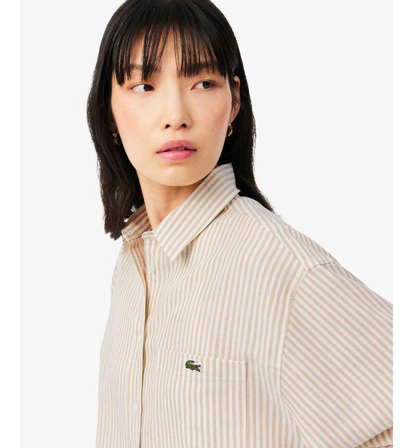 LACOSTE「リネン&times;リヨセルブレンド オーバーサイズストライプシャツ」|シャツ・ブラウス|