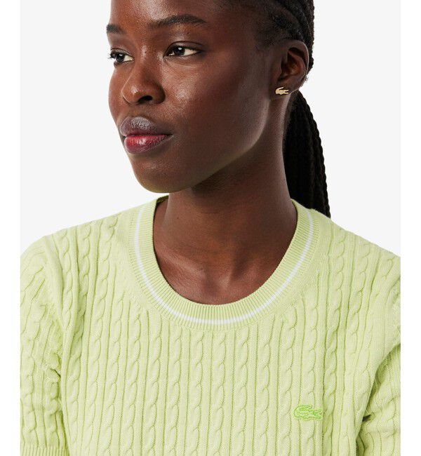 LACOSTE「ケーブルニットハーフスリーブTシャツ」|ニット・セーター|