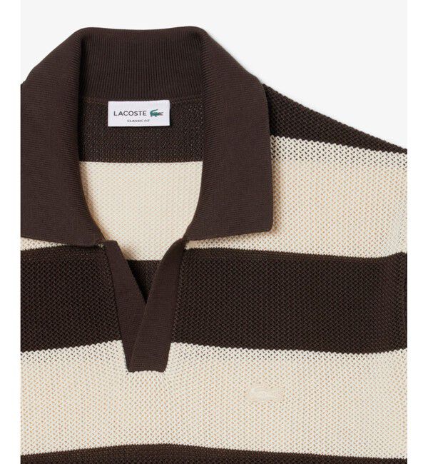 LACOSTE「ボーダーメッシュニットスキッパーポロシャツ」|ニット・セーター|