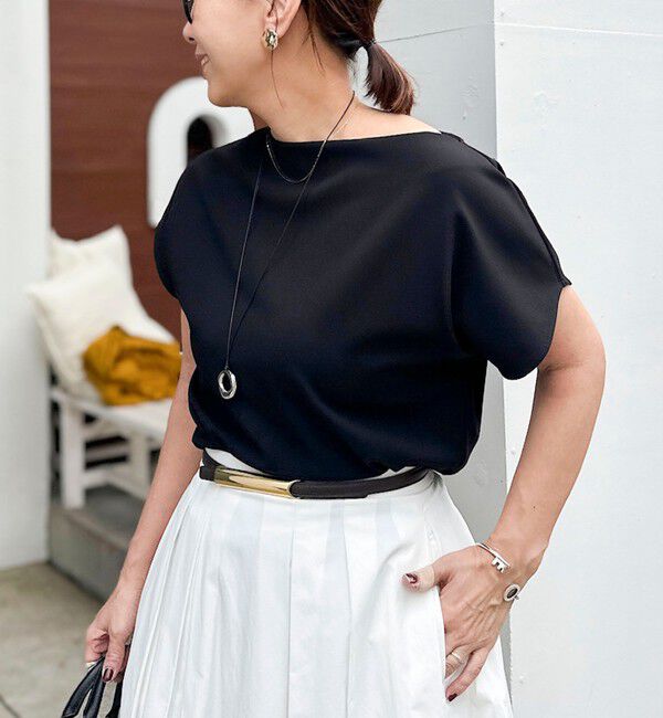 NOLLEY'S sophi「《撥水/セットアップ対応》ウォッシャブルマルチファンクションボートネックプルオーバー」|Tシャツ・カットソー|ブラック