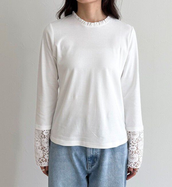 fredy emue「【1枚でもレイヤードでも◎】レーススリーブ衿フリルロンTシャツ」|Tシャツ・カットソー|