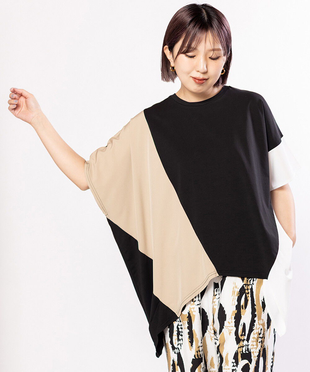  「切替アシンメトリーTシャツ」|Tシャツ・カットソー|BLACK