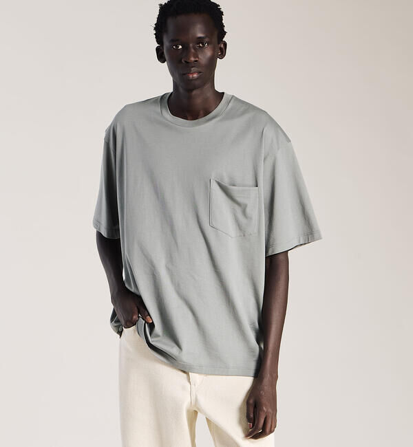 handvaerk「handvaerk | 60/2 クルーネックビッグポケットTシャツ SOLID MEN」|Tシャツ・カットソー|GREY系1