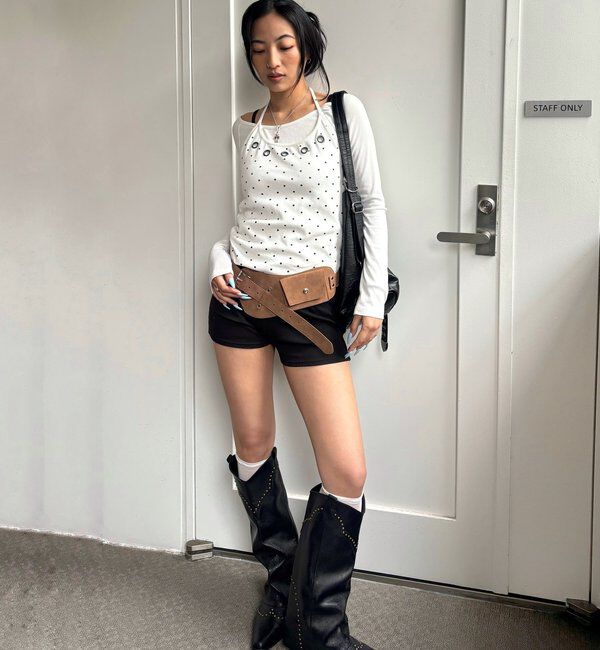  「アイレットホルターレイヤードトップス(無地/ボーダー/ドット)」|Tシャツ・カットソー|