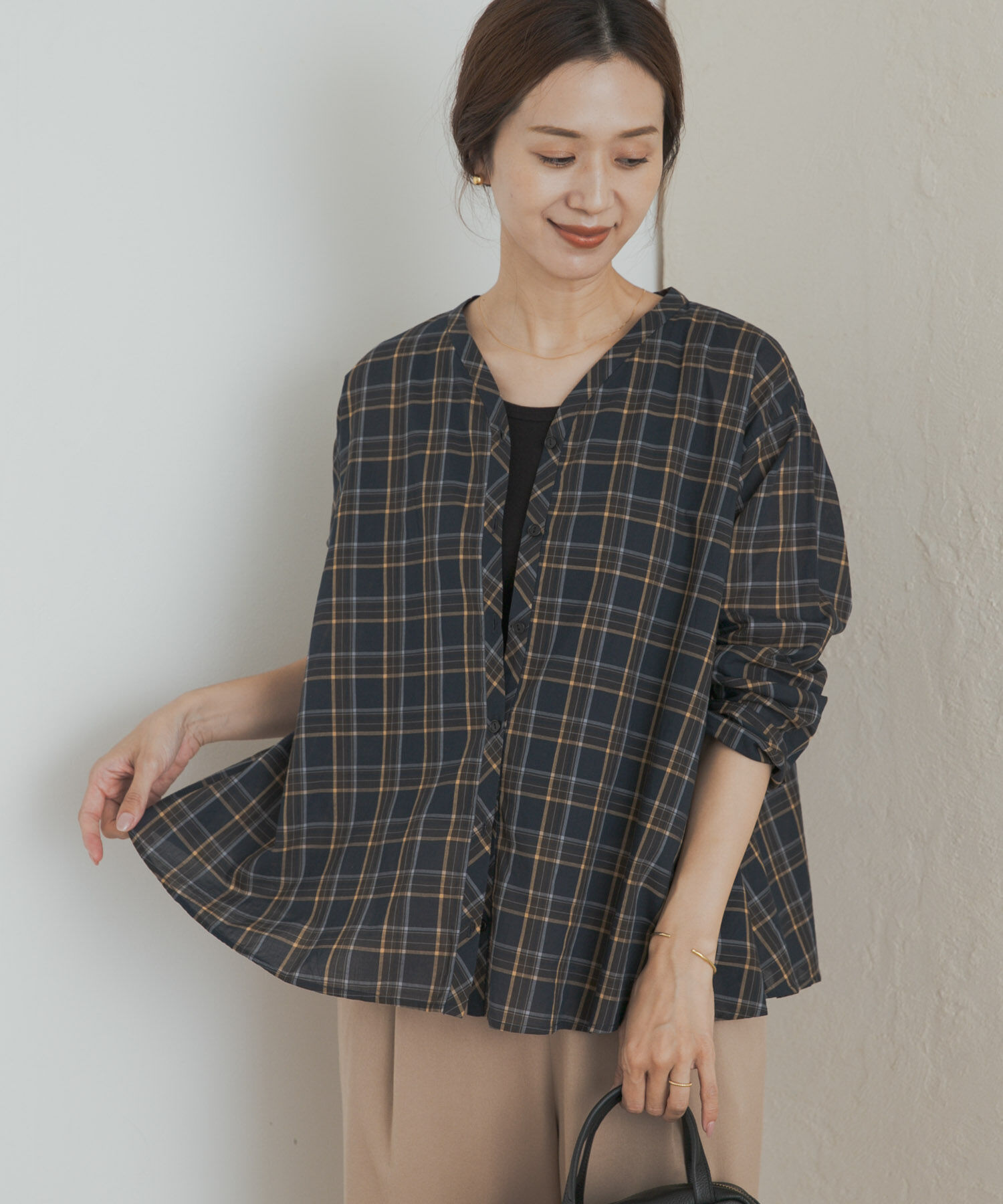URBAN RESEARCH DOORS「チェックフレアブラウス」|Tシャツ・カットソー|