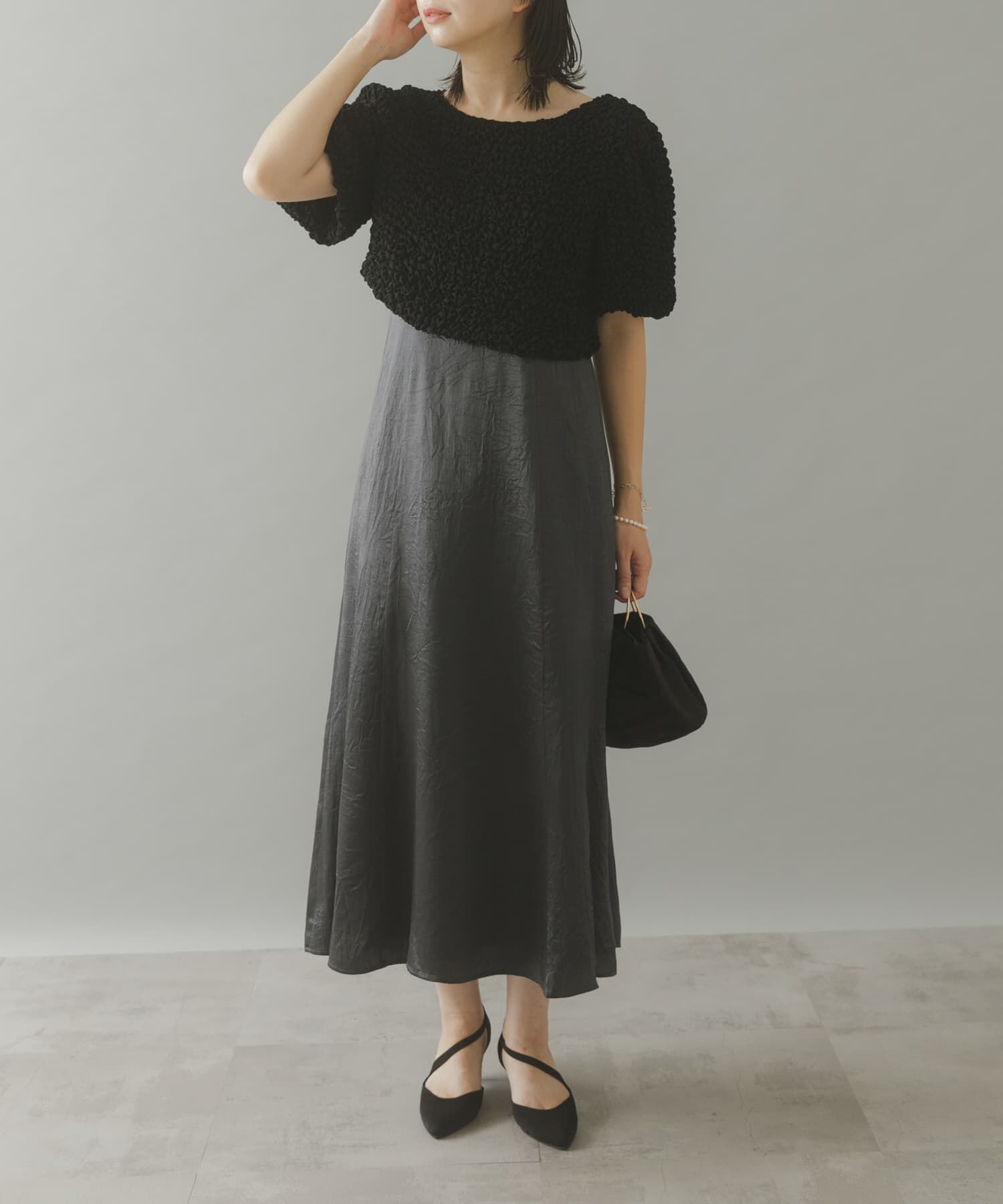 URBAN RESEARCH ROSSO「kaene　シャーリングシフォンブラウスセットドレス」|ワンピース|チャコールグレー