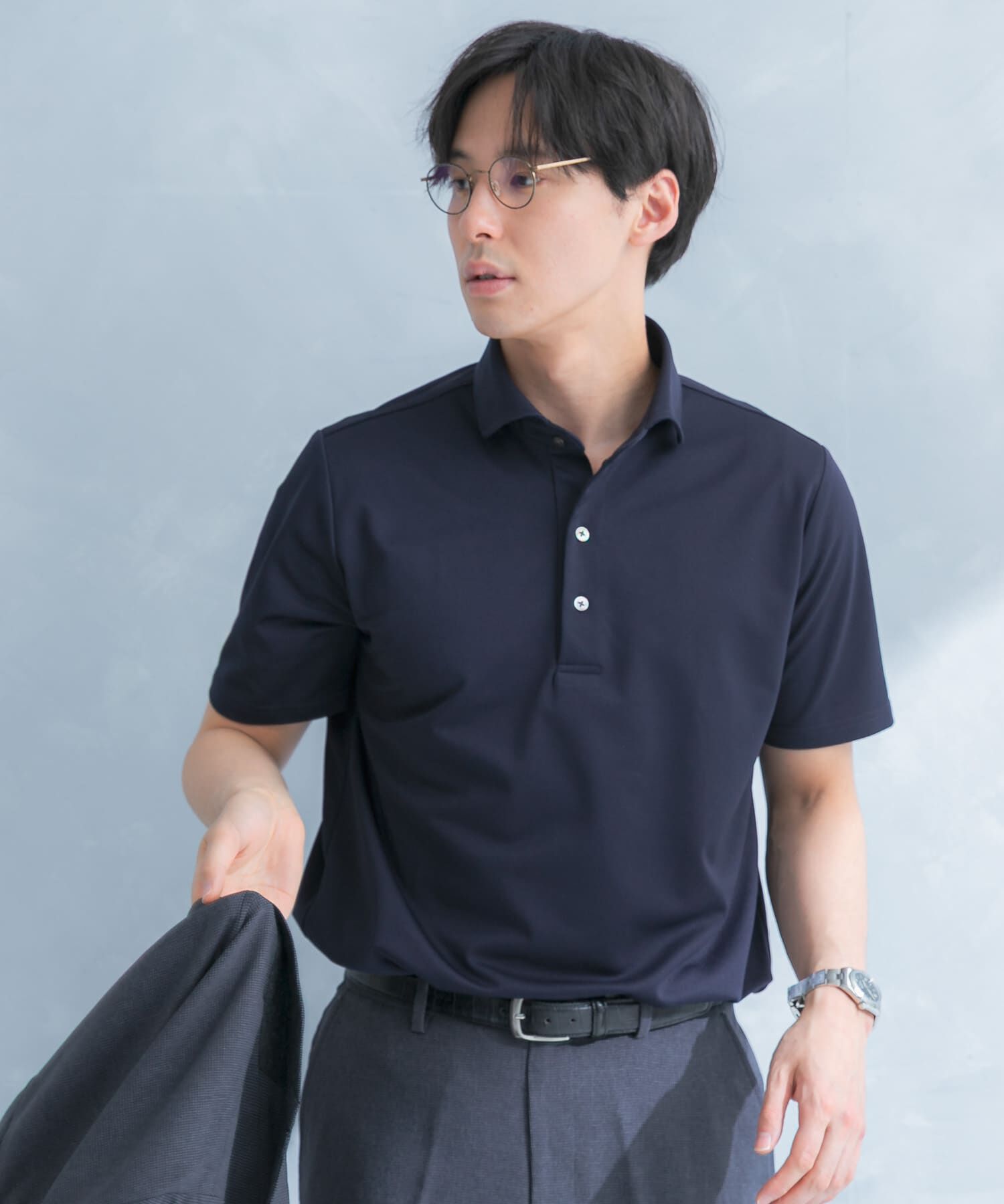 URBAN RESEARCH DOORS「LIFE STYLE TAILOR　トリコットセミワイド半袖プルオーバー無地」|シャツ・ブラウス|
