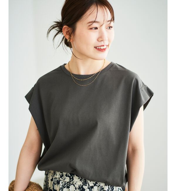  「コットンタックショルダーTシャツ」|Tシャツ・カットソー|D／グレー