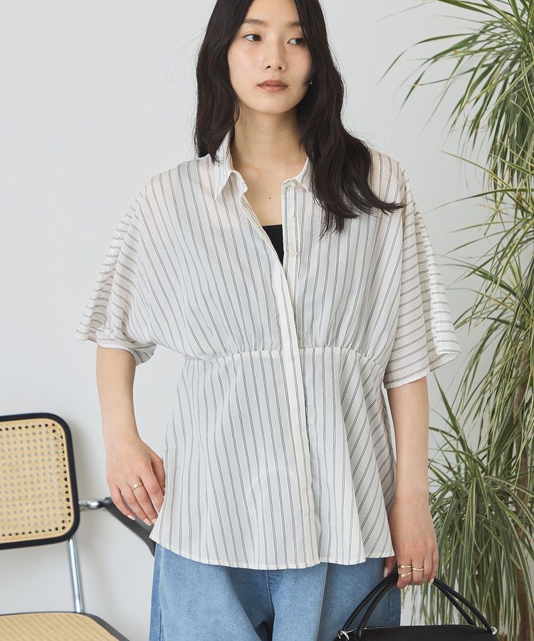 AMERICAN HOLIC「【接触冷感】ストライプペプラムブラウス」|シャツ・ブラウス|ストライプアイボリー