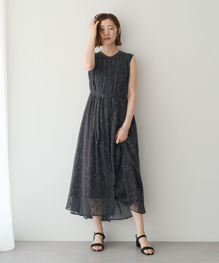 YECCA VECCA「シアードット柄ギャザーワンピース」|ワンピース|