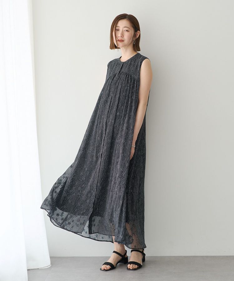 YECCA VECCA「シアードット柄ギャザーワンピース」|ワンピース|