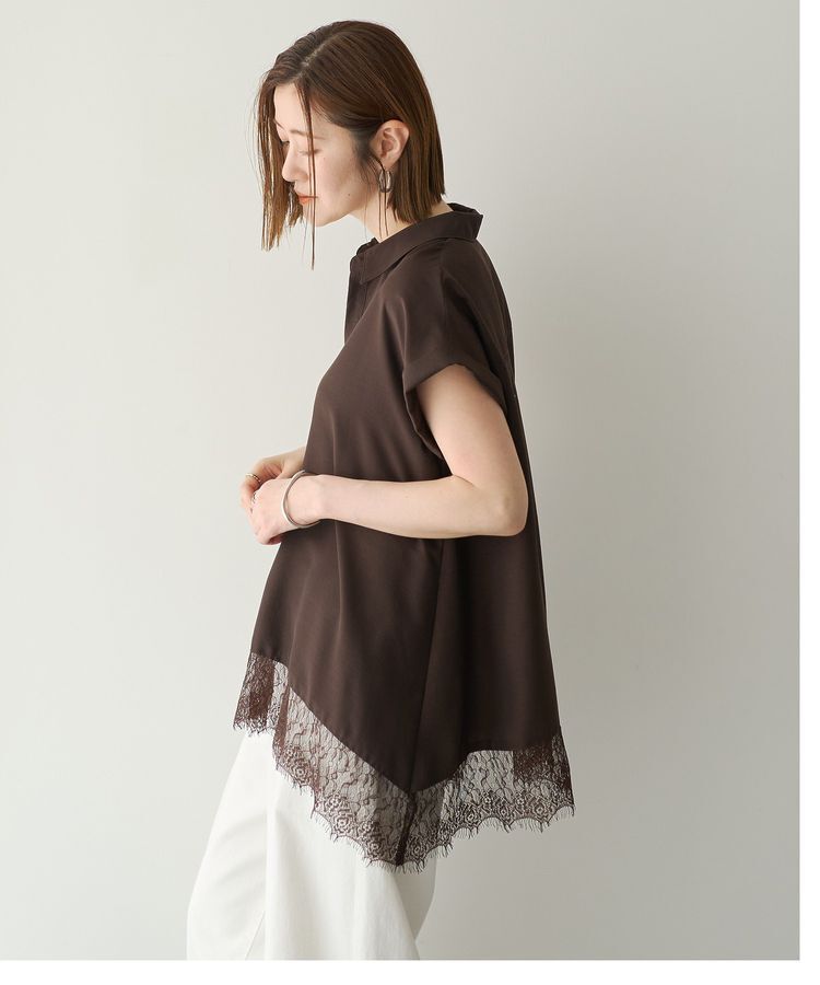 YECCA VECCA「裾レーススキッパーシャツ」|シャツ・ブラウス|