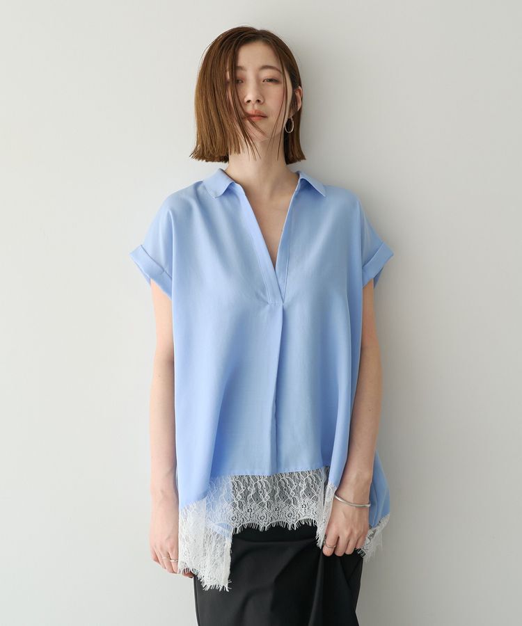 YECCA VECCA「裾レーススキッパーシャツ」|シャツ・ブラウス|