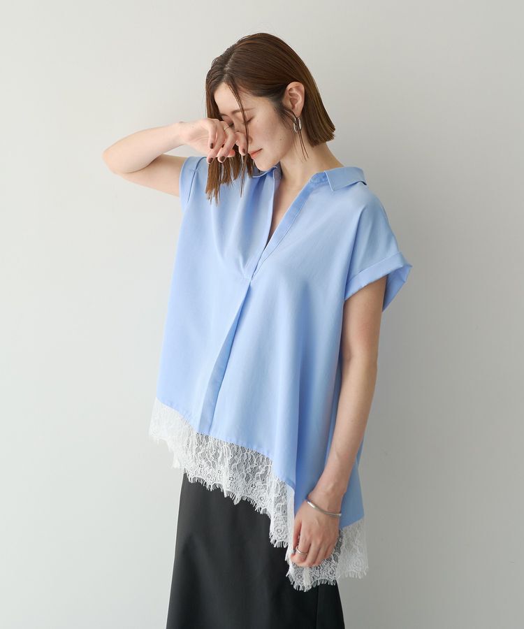 YECCA VECCA「裾レーススキッパーシャツ」|シャツ・ブラウス|