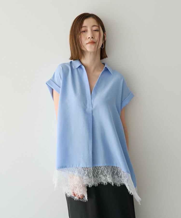 YECCA VECCA「裾レーススキッパーシャツ」|シャツ・ブラウス|