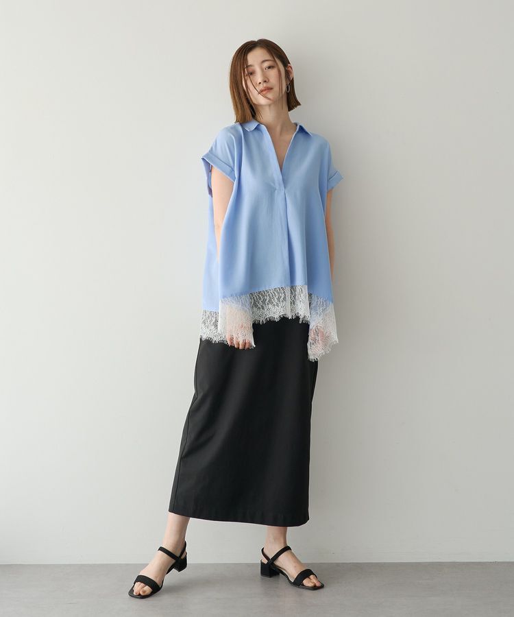 YECCA VECCA「裾レーススキッパーシャツ」|シャツ・ブラウス|