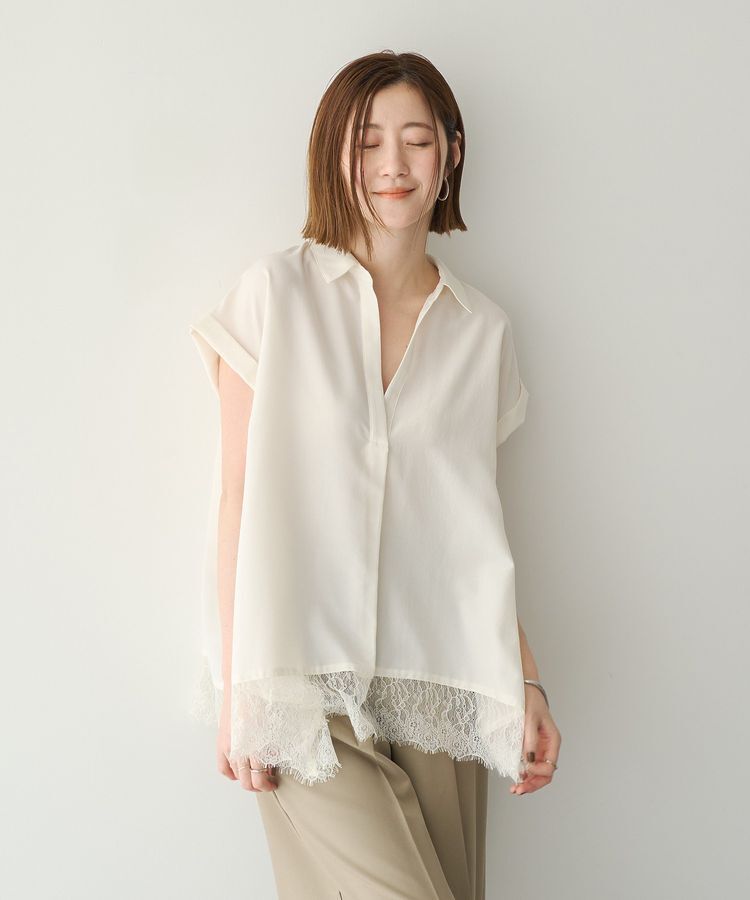 YECCA VECCA「裾レーススキッパーシャツ」|シャツ・ブラウス|