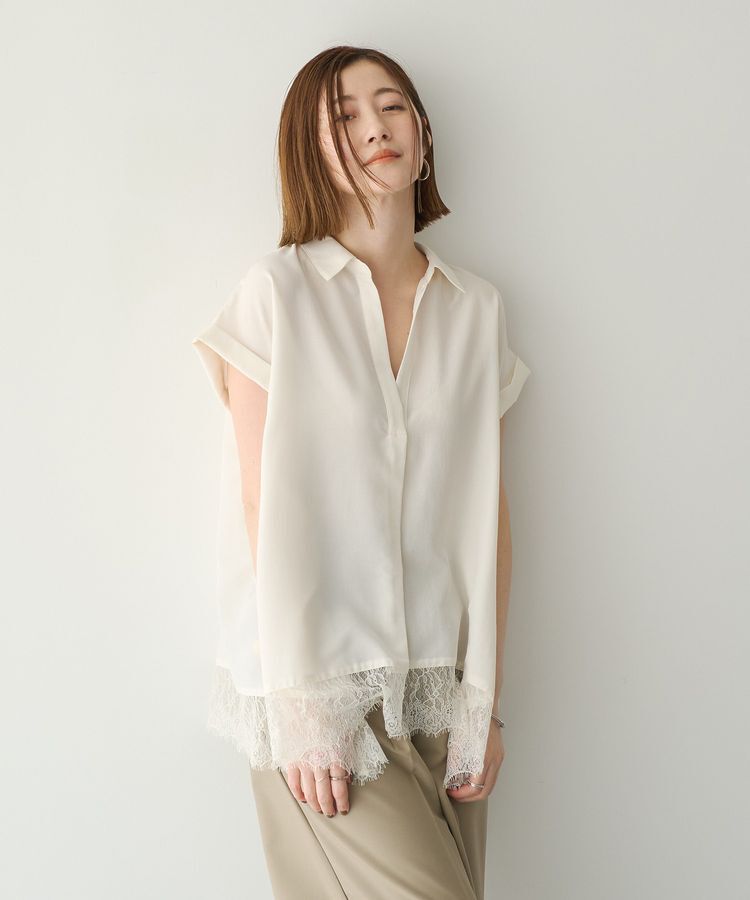 YECCA VECCA「裾レーススキッパーシャツ」|シャツ・ブラウス|