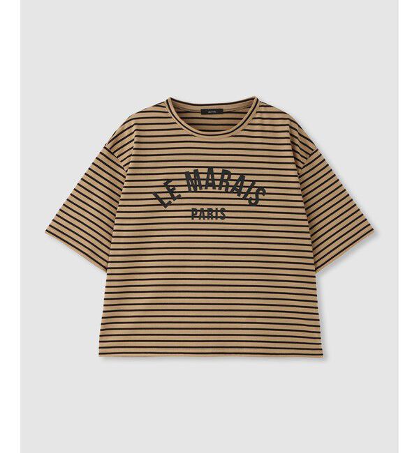 allureville「カレッジライクロゴボーダーＴシャツ」|Tシャツ・カットソー|ベージュ