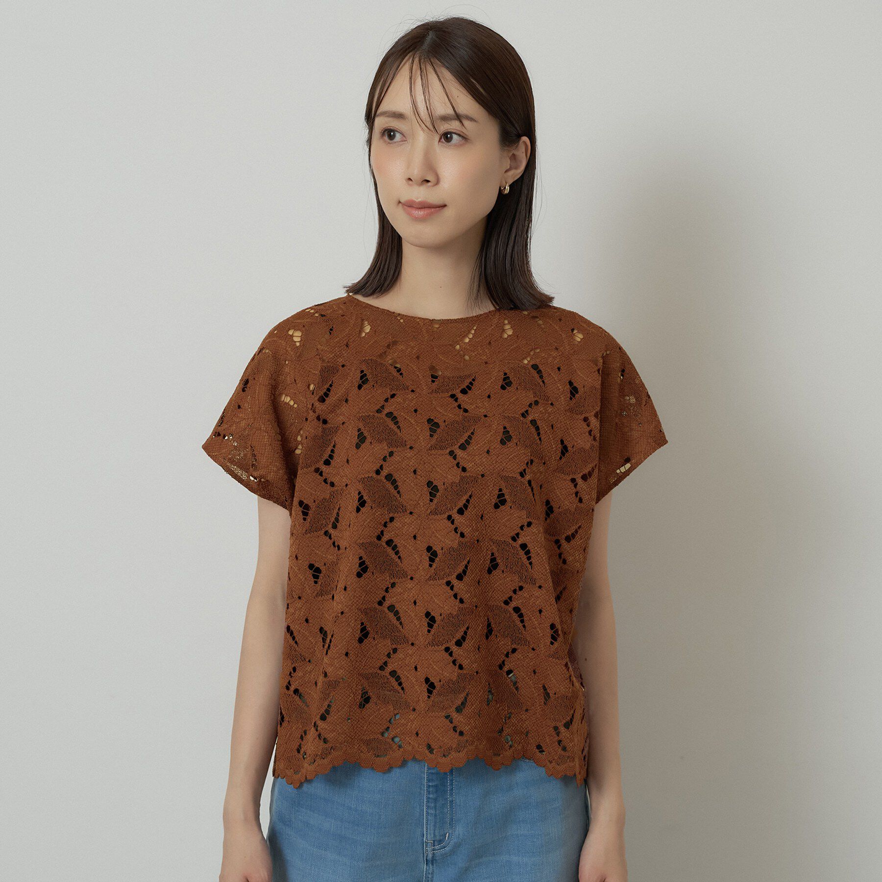 UNTITLED「【セットアップ可/品のある透け感】リーフレースブラウス」|シャツ・ブラウス|