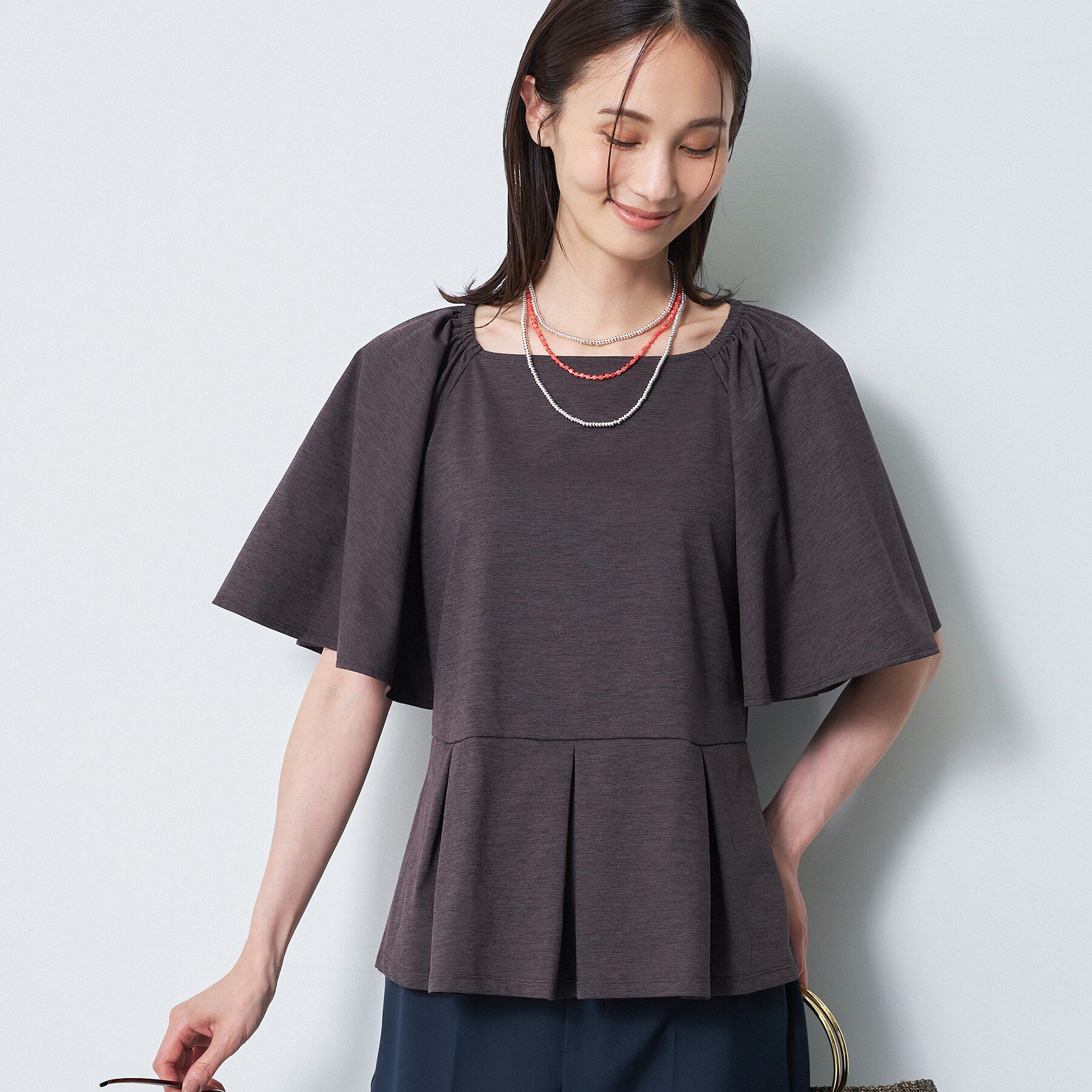 Reflect「【UVカット／接触冷感／吸水速乾】フレアスリーブペプラムカットソー」|Tシャツ・カットソー|