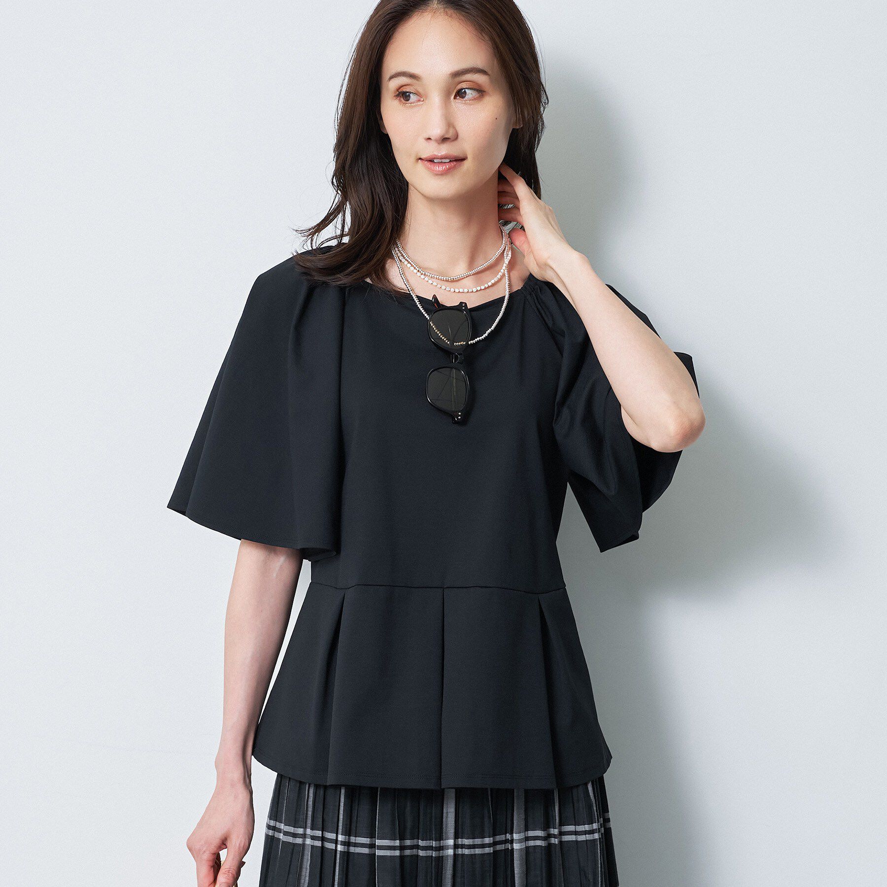 Reflect「【UVカット／接触冷感／吸水速乾】フレアスリーブペプラムカットソー」|Tシャツ・カットソー|