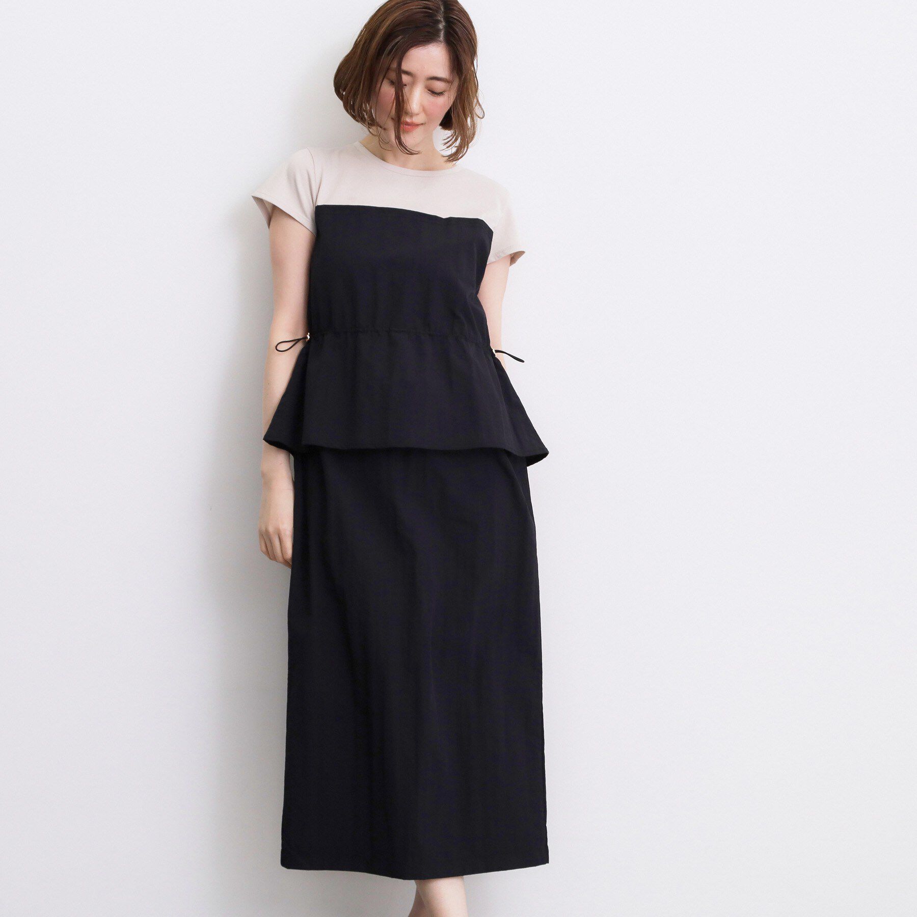 grove「【低身長さんも選べる着丈・洗濯機◎】1枚で旬顔！Tシャツドッキングドロストワンピース」|ワンピース|