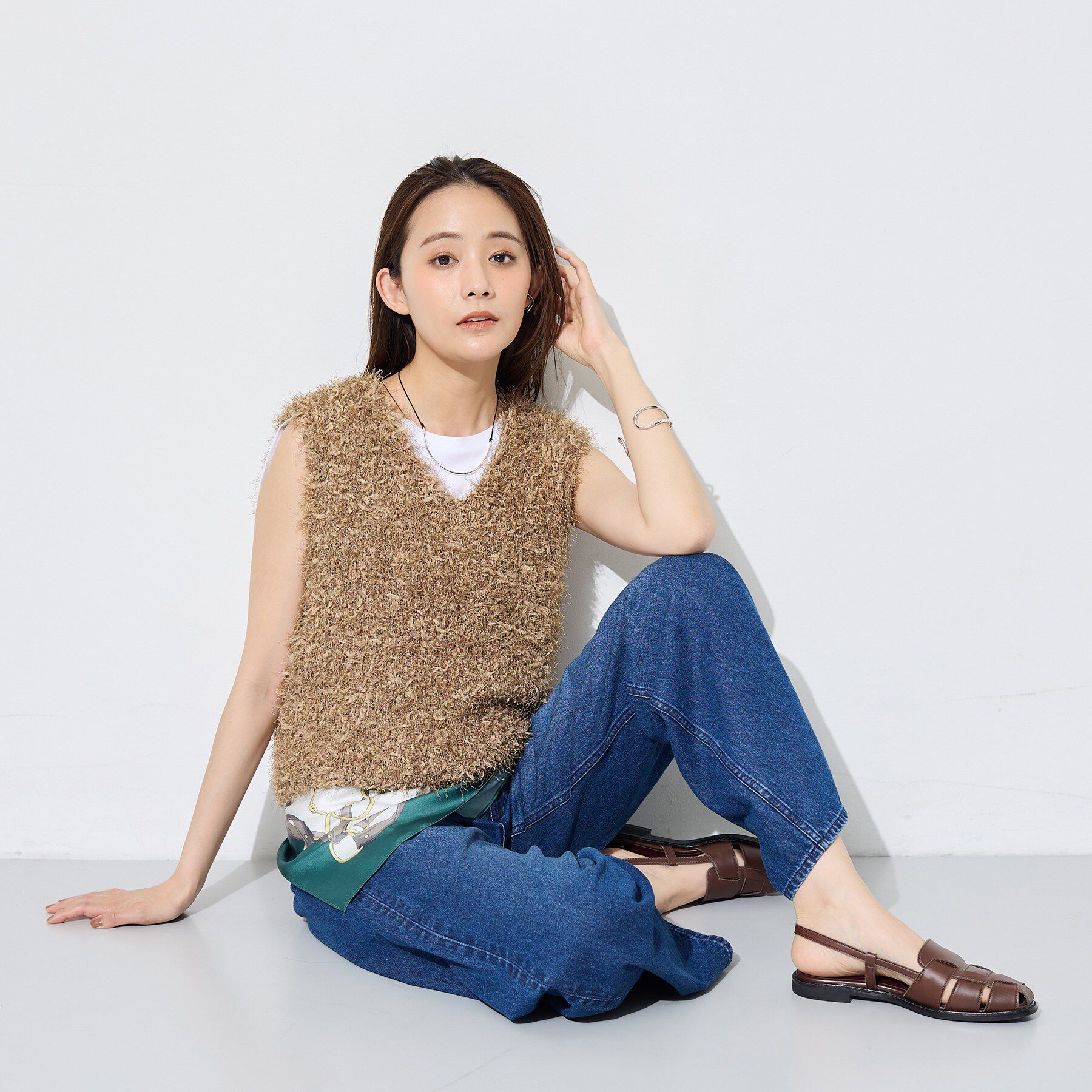 INDIVI「【洗える】ファンシーヤーンVネックニットベスト」|ニット・セーター|