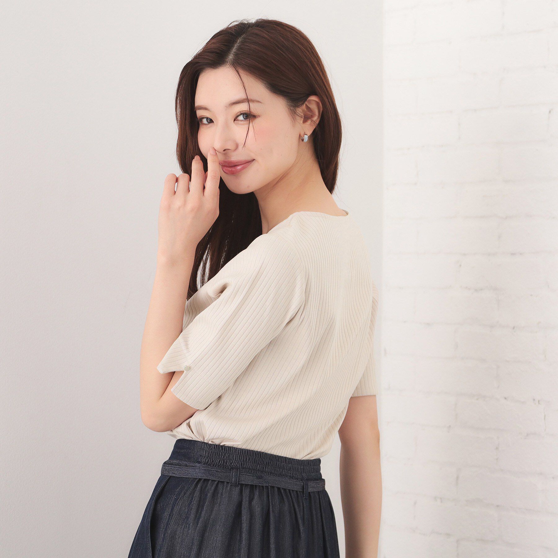 index「【接触冷感】スクエアネックワイドリブトップス《UVケア/洗濯機OK》」|Tシャツ・カットソー|