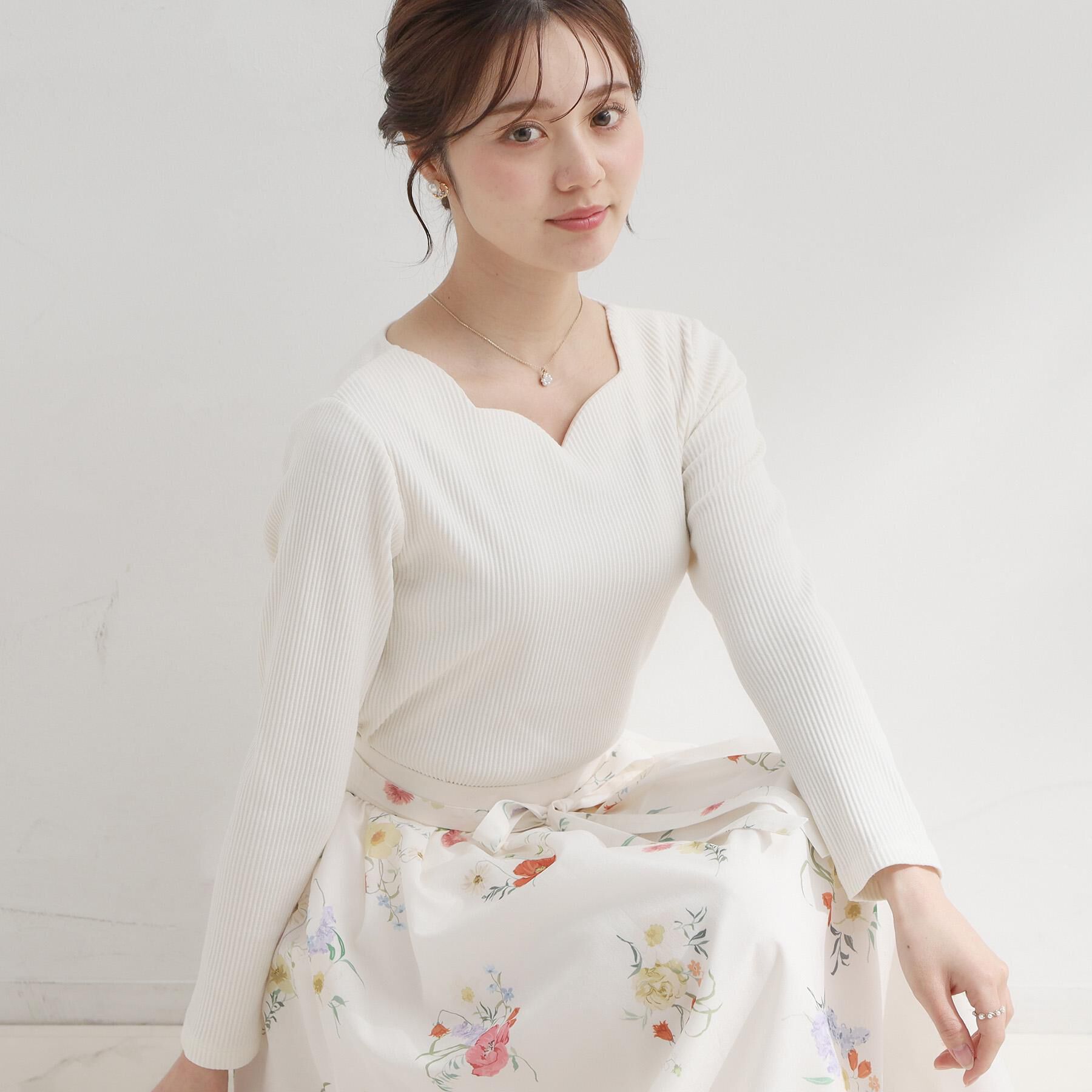 Couture broach「【洗える】ハートネック テレコプルオーバー」|Tシャツ・カットソー|オフホワイト(003
