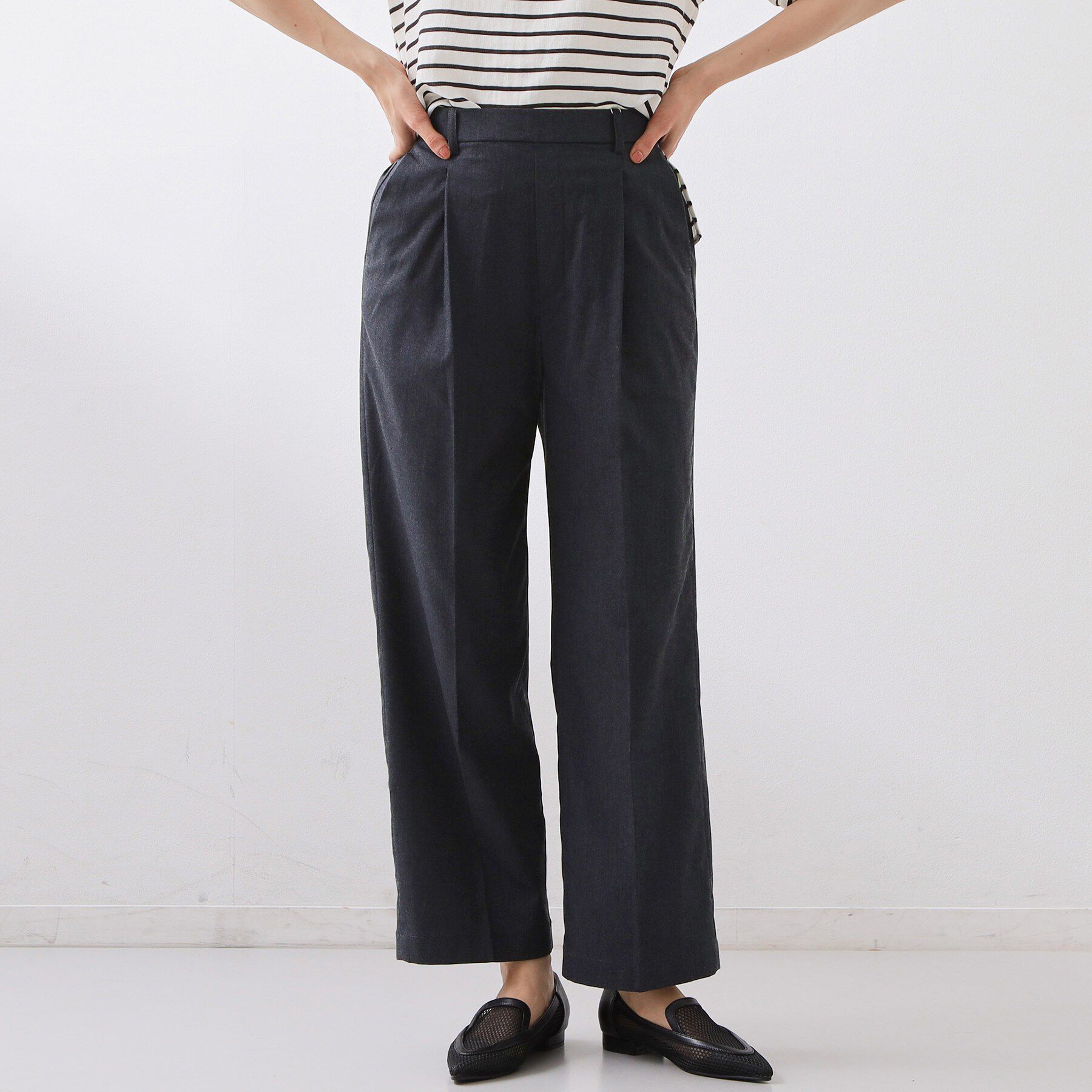 THE SHOP TK「【XS-XL/着丈選べる/ひんやり】暑い夏も心地よく ストレッチワイドパンツ」|その他|ネイビー(094)