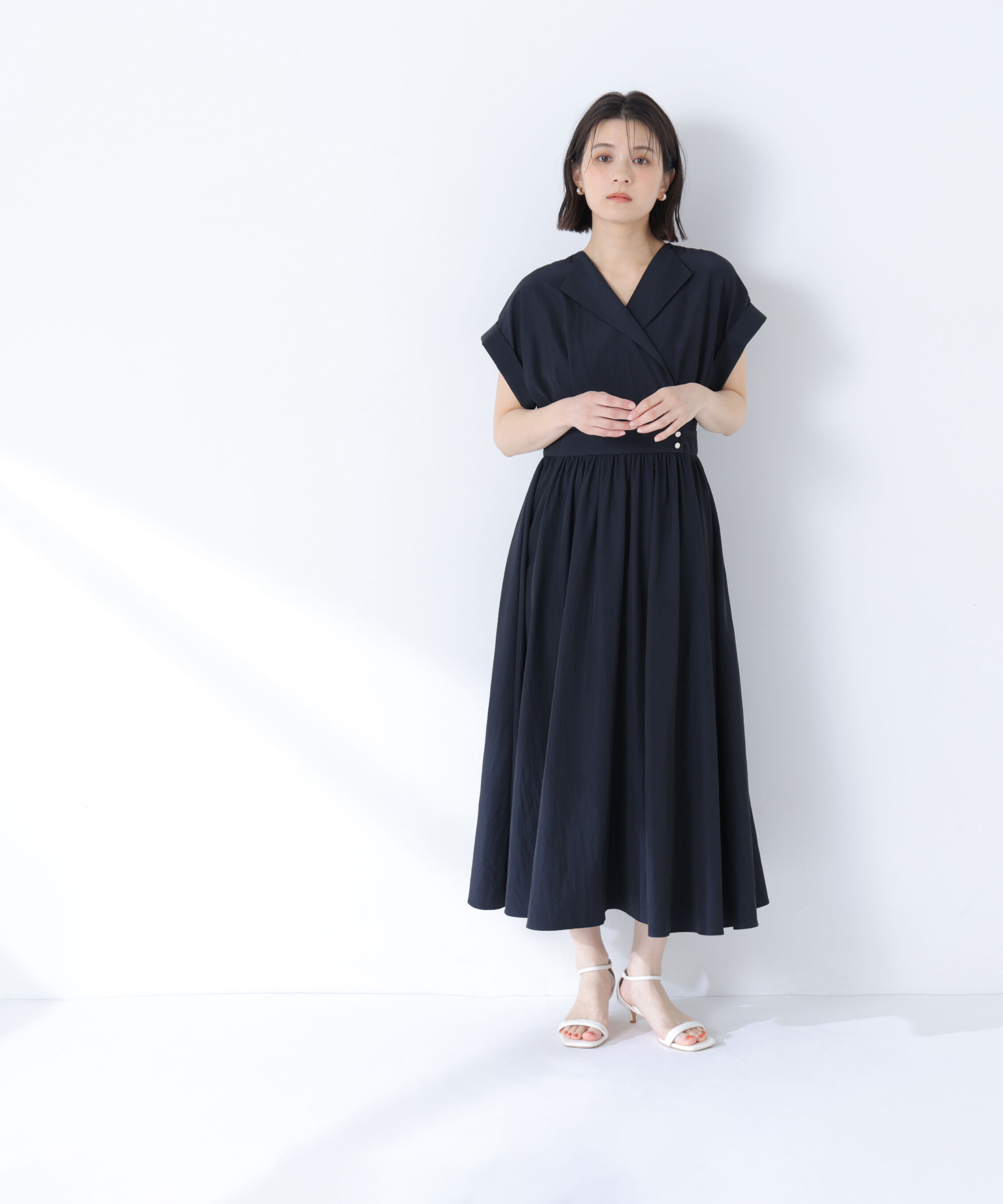  「開襟フレンチワンピース」|ワンピース|ネイビー