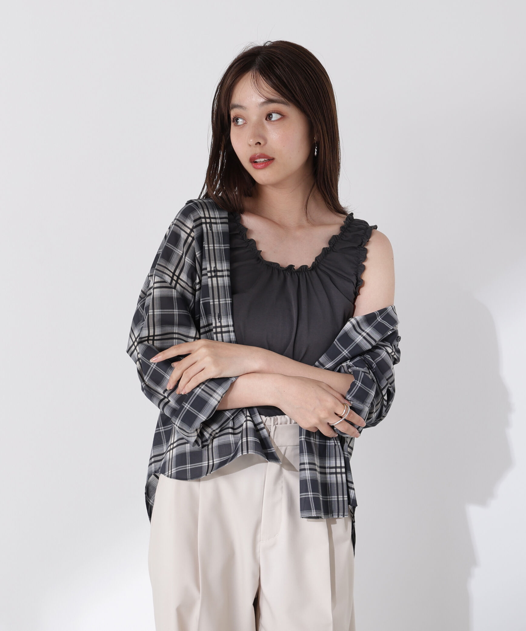 PROPORTION BODY DRESSING「ギャザータンク」|Tシャツ・カットソー|チャコール2