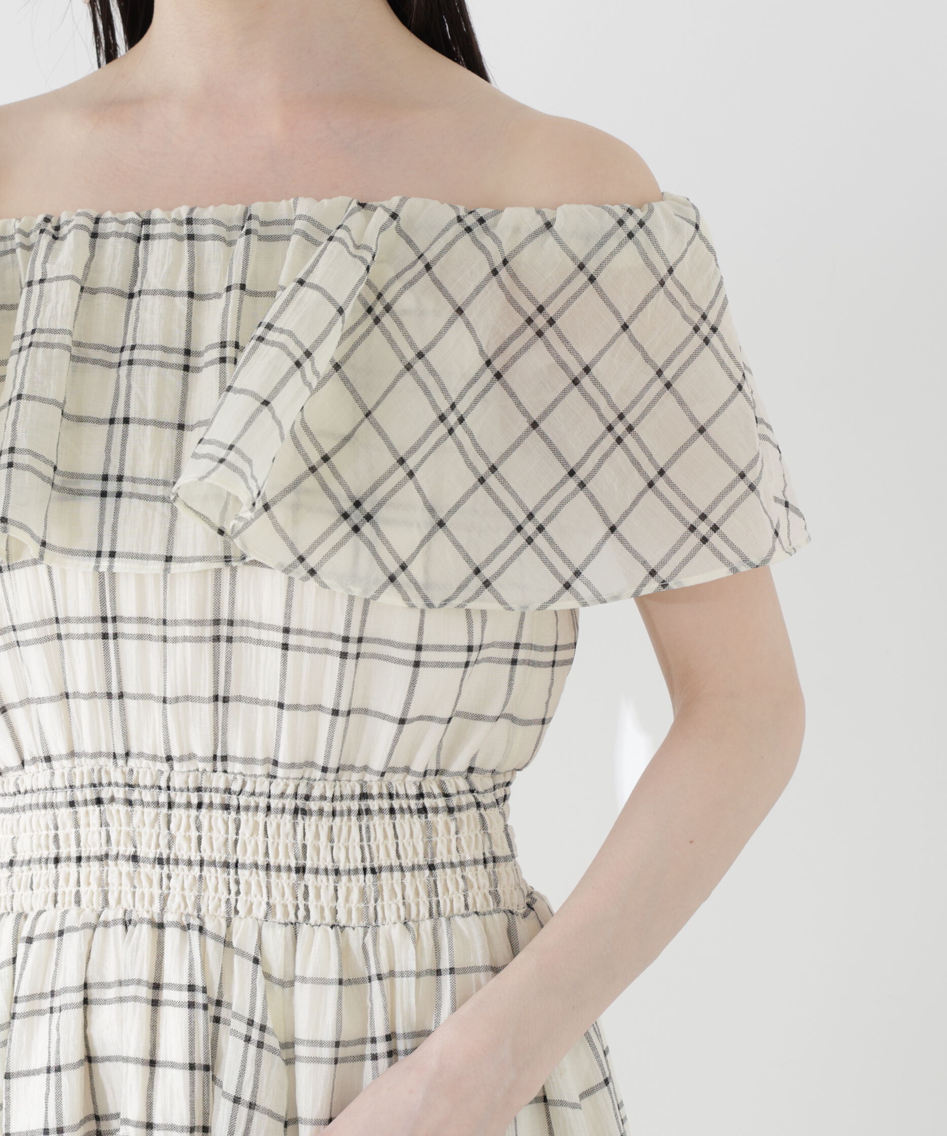 PROPORTION BODY DRESSING「シアーチェックオフショルワンピース26SS」|ワンピース|