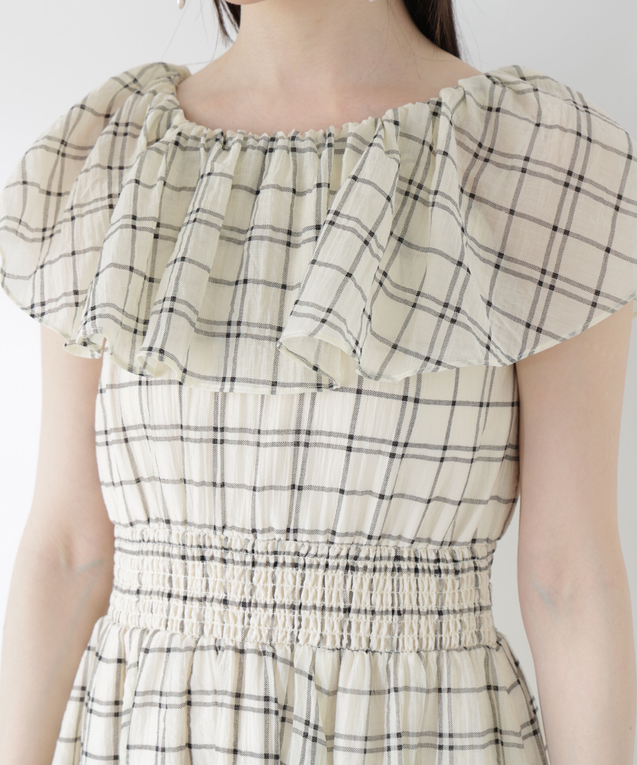 PROPORTION BODY DRESSING「シアーチェックオフショルワンピース26SS」|ワンピース|