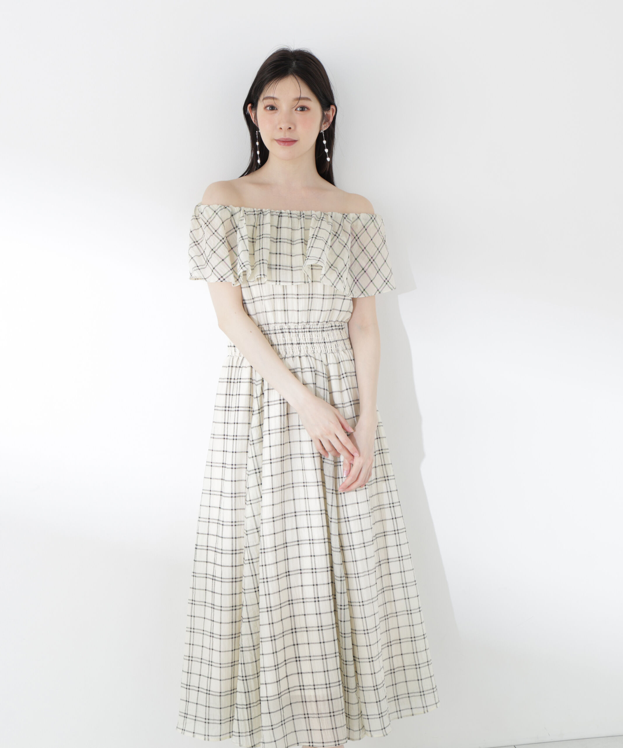 PROPORTION BODY DRESSING「シアーチェックオフショルワンピース26SS」|ワンピース|