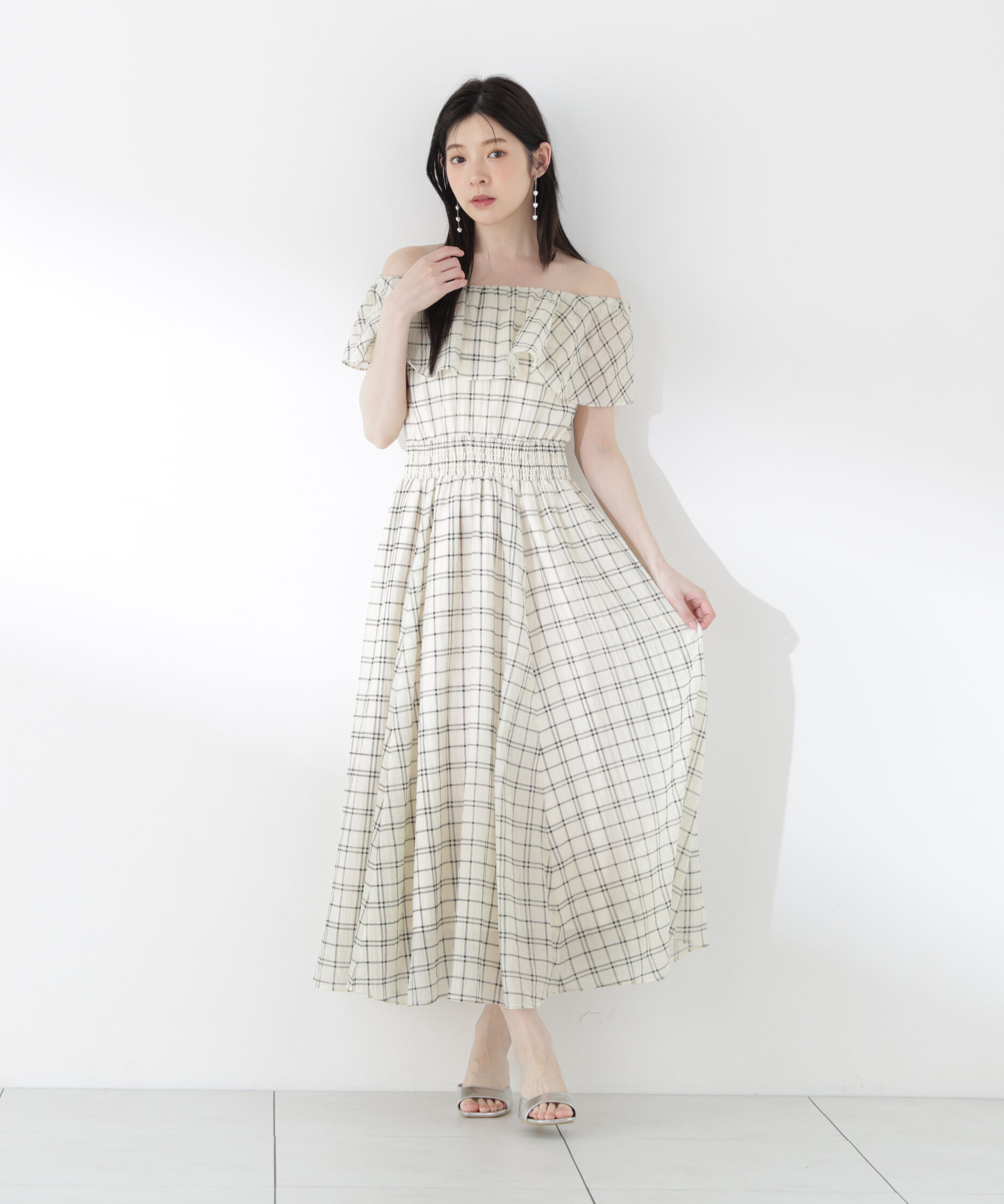 PROPORTION BODY DRESSING「シアーチェックオフショルワンピース26SS」|ワンピース|