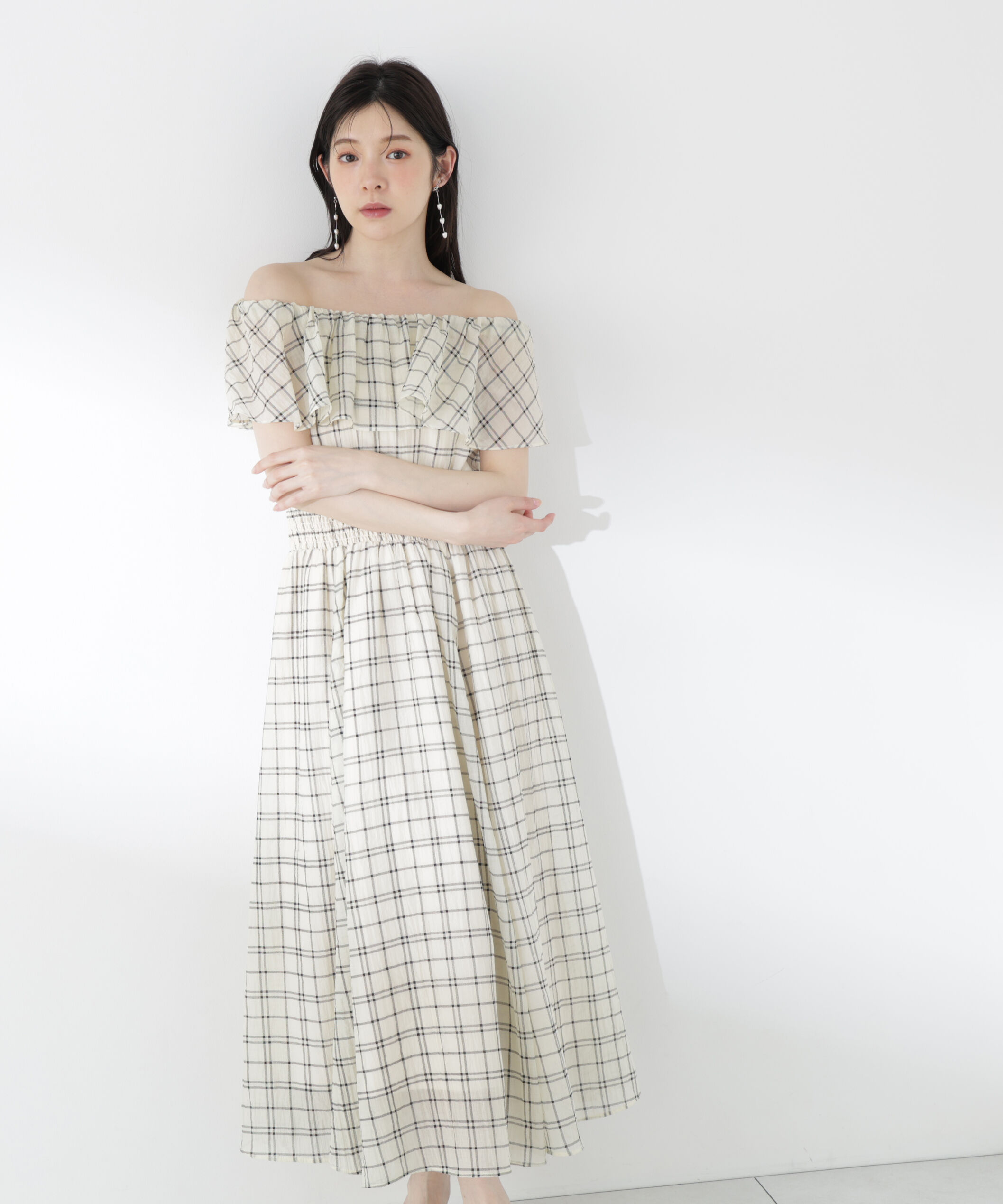 PROPORTION BODY DRESSING「シアーチェックオフショルワンピース26SS」|ワンピース|