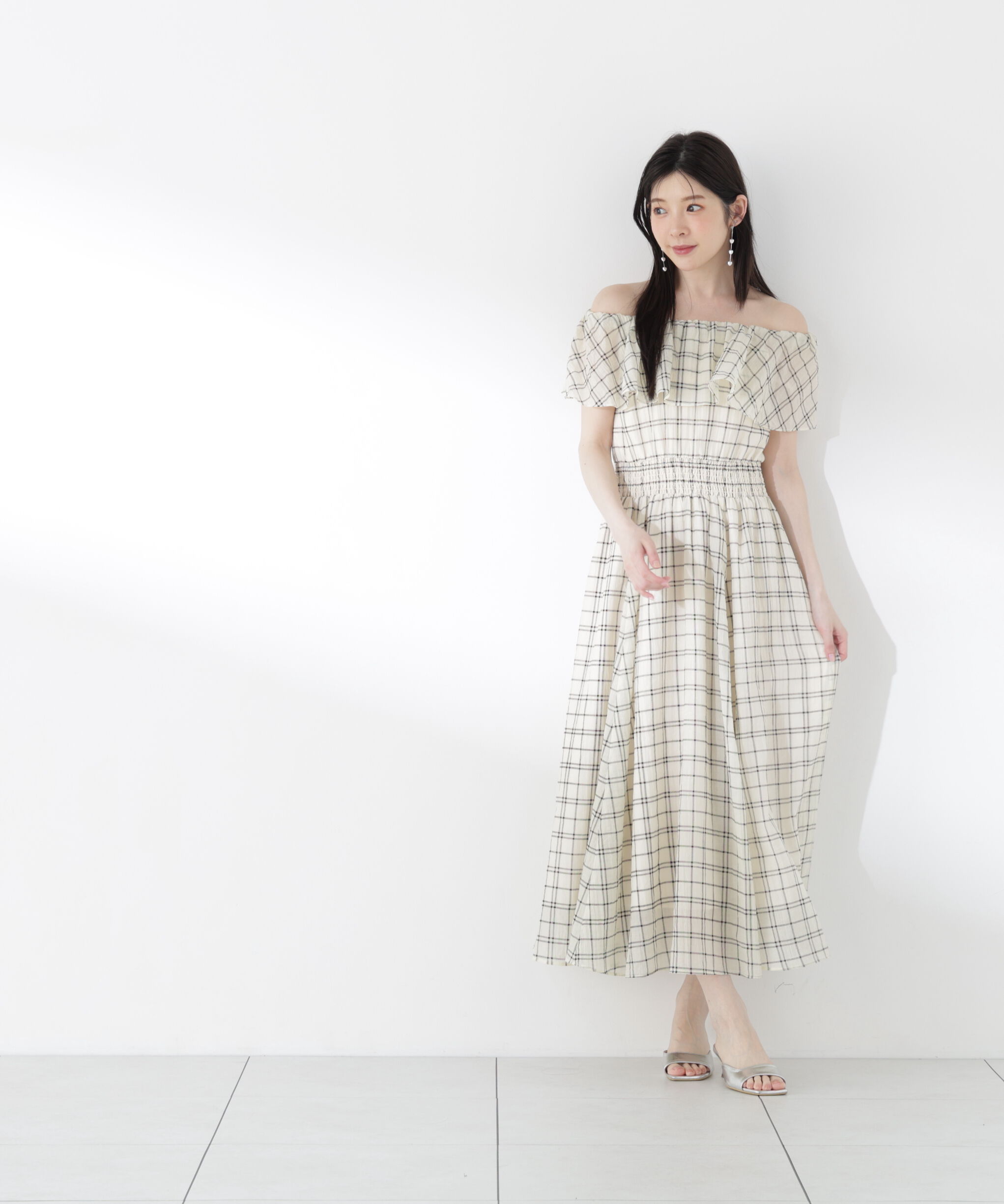 PROPORTION BODY DRESSING「シアーチェックオフショルワンピース26SS」|ワンピース|