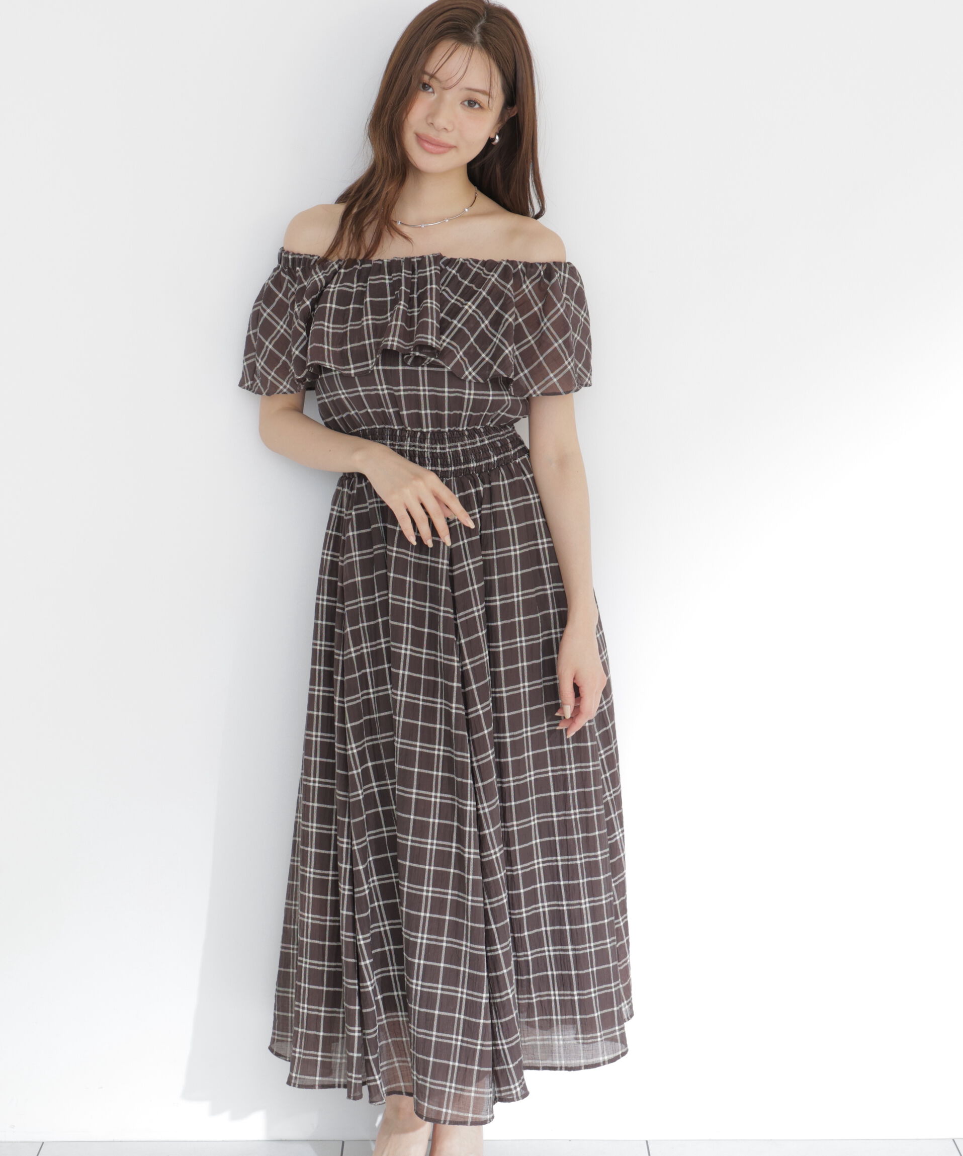PROPORTION BODY DRESSING「シアーチェックオフショルワンピース26SS」|ワンピース|