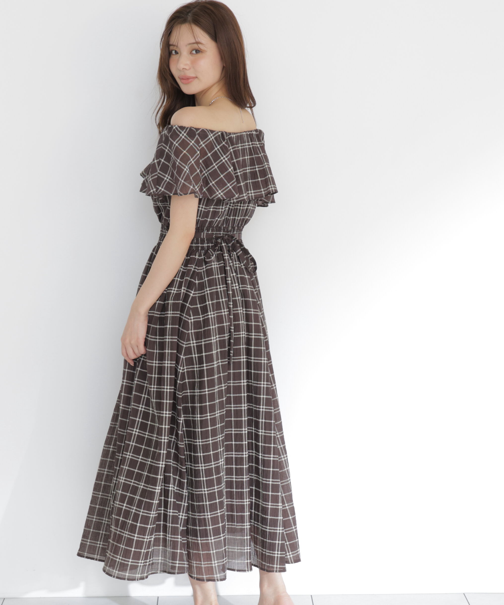 PROPORTION BODY DRESSING「シアーチェックオフショルワンピース26SS」|ワンピース|