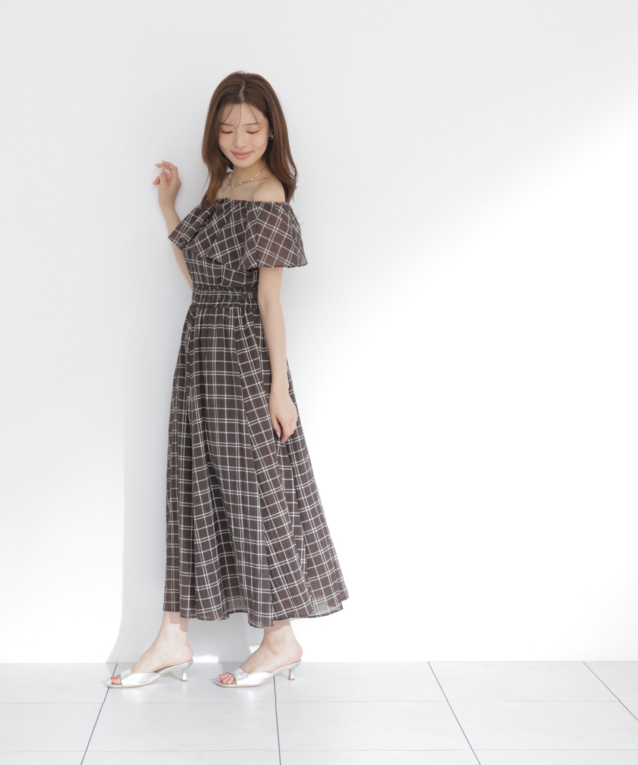 PROPORTION BODY DRESSING「シアーチェックオフショルワンピース26SS」|ワンピース|