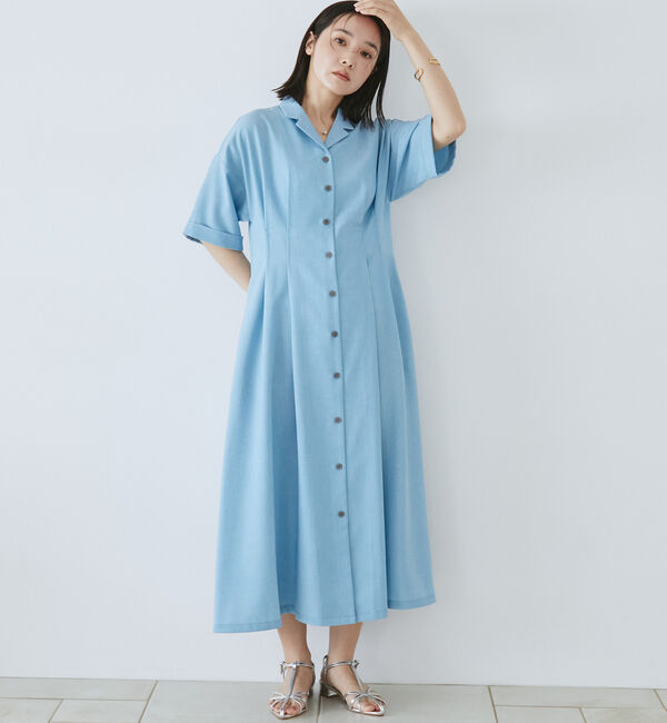 Doux archives「ウエストタック開襟シャツワンピース」|ワンピース|BLUE