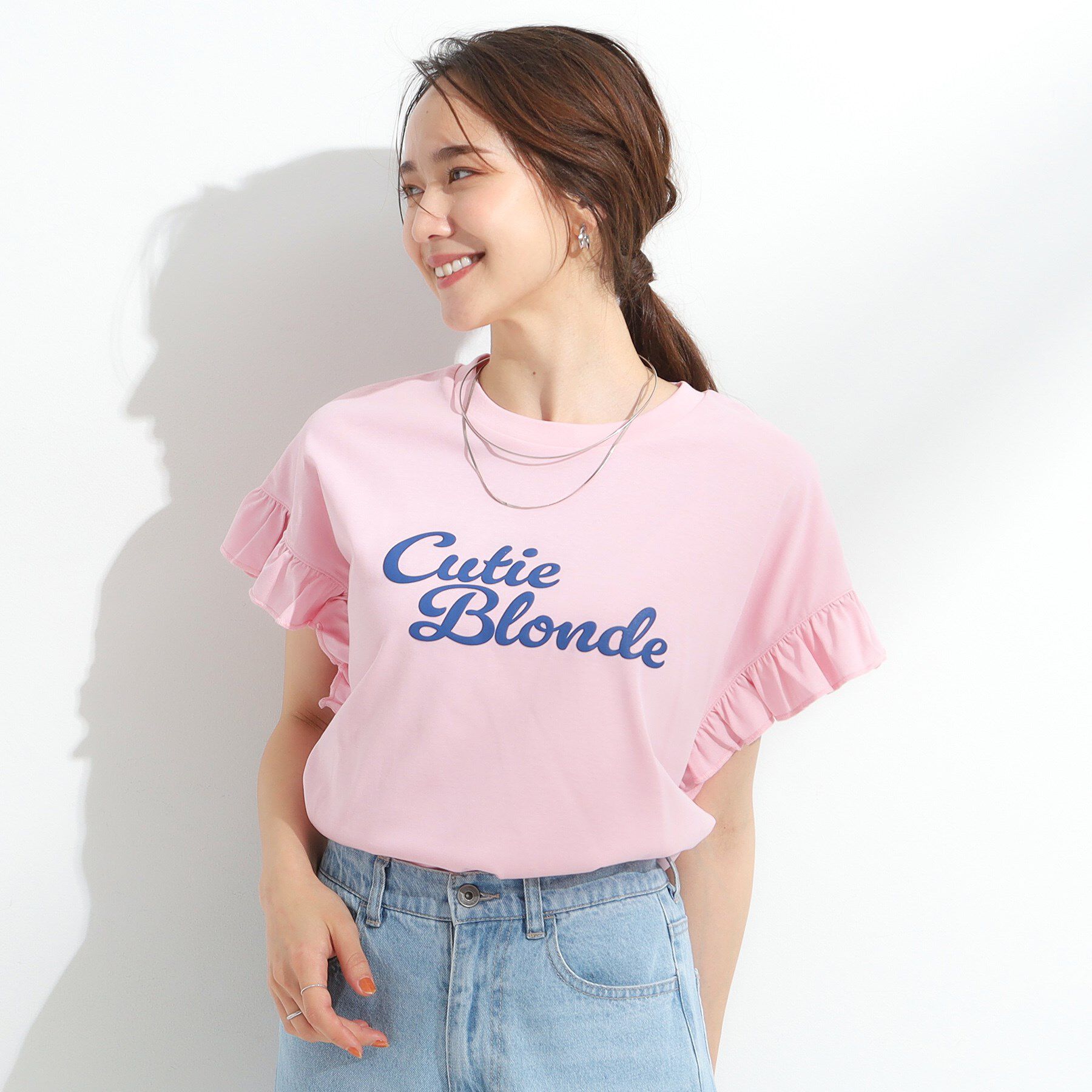 SHOO･LA･RUE「【S-LL/汗ジミ軽減/ひんやり/UVカット】フリルTシャツ」|Tシャツ・カットソー|